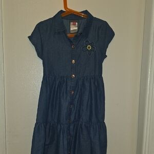 Two by Vince Camuto Denim Blue Kids Dress with Floral Detail